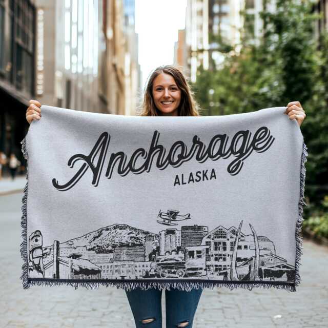 Anchorage Alaska City Blanket - Woven Throw Gift, Black & White Skyline Art, Fun Home Decor, Cozy Soft Gift - image 1