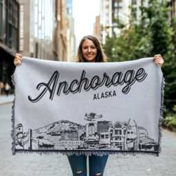 Anchorage Alaska City Blanket - Woven Throw Gift, Black & White Skyline Art, Fun Home Decor, Cozy Soft Gift - thumbnail 1