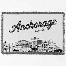 Anchorage Alaska City Blanket - Woven Throw Gift, Black & White Skyline Art, Fun Home Decor, Cozy Soft Gift - thumbnail 2