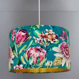 New Luxury Premium Quality Teal Velvet Floral Rose Plants Print On Fabric With Mettle Lining Lamp Shade Pendant Light - thumbnail 2