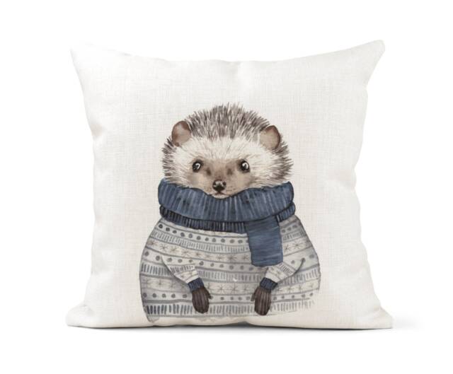 Quirky Cushion Coverhipster Winter Hedgehog Watercolourmade in England Linen Canvas - image 1