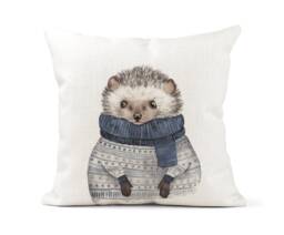Quirky Cushion Coverhipster Winter Hedgehog Watercolourmade in England Linen Canvas - thumbnail 1