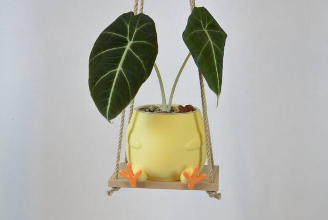 Chick On A Swing Plant Pot Cute Animal Hanging Planter 3D Printed Baby Chicken Gift For Lover Her & Him Unique - image 1
