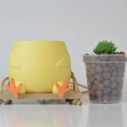 Chick On A Swing Plant Pot Cute Animal Hanging Planter 3D Printed Baby Chicken Gift For Lover Her & Him Unique - thumbnail 3