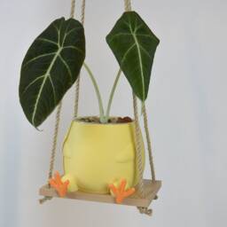 Chick On A Swing Plant Pot Cute Animal Hanging Planter 3D Printed Baby Chicken Gift For Lover Her & Him Unique - thumbnail 2