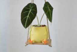 Chick On A Swing Plant Pot Cute Animal Hanging Planter 3D Printed Baby Chicken Gift For Lover Her & Him Unique - thumbnail 1