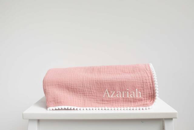 Personalised Organic Cotton Baby Blanket - Embroidered Name Muslin Wrap Newborn Gift With Name - image 1