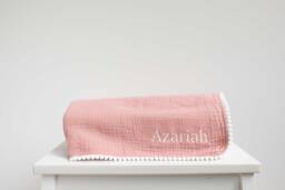 Personalised Organic Cotton Baby Blanket - Embroidered Name Muslin Wrap Newborn Gift With Name