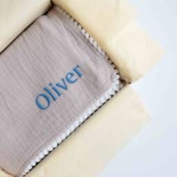 Personalised Organic Cotton Baby Blanket - Embroidered Name Muslin Wrap Newborn Gift With Name - thumbnail 2