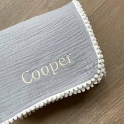 Personalised Organic Cotton Baby Blanket - Embroidered Name Muslin Wrap Newborn Gift With Name - thumbnail 3