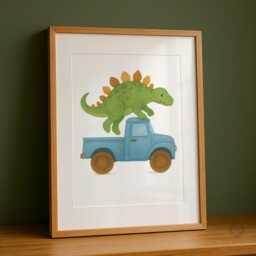 Dinosaur in Truck Print Set - Cute Dino Construction Wall Art For Nursery Or Playroom Gift Boys A3 A4 Unframed Kids Prints - thumbnail 3