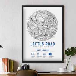 Queens Park Rangers Loftus Road Minimalist Map Prints & Frames - The Hoops F.c. Memorabilia Gift Decor Dad Granddad Uncle Brother Football - thumbnail 3