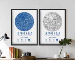 Queens Park Rangers Loftus Road Minimalist Map Prints & Frames - The Hoops F.c. Memorabilia Gift Decor Dad Granddad Uncle Brother Football - thumbnail 1