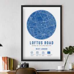 Queens Park Rangers Loftus Road Minimalist Map Prints & Frames - The Hoops F.c. Memorabilia Gift Decor Dad Granddad Uncle Brother Football - thumbnail 2
