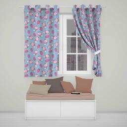 Cute Strawberry Cupcakes With Pink Frosting Blue Background Seamless Pattern Readymade Eyelet Ring Top Thermal 100% Blackout Curtains - thumbnail 1