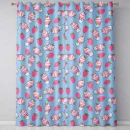 Cute Strawberry Cupcakes With Pink Frosting Blue Background Seamless Pattern Readymade Eyelet Ring Top Thermal 100% Blackout Curtains - thumbnail 2