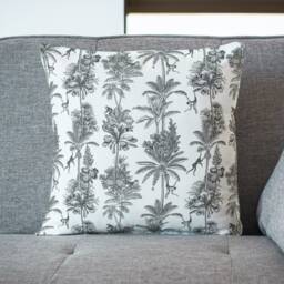 Chinoiserie Monkey Pillow Cover - Soft Faux Suede Fabric Tropical Exotic Design Pattern Blue Mint Botanical Decorative Cushion - thumbnail 2
