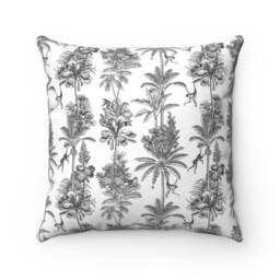 Chinoiserie Monkey Pillow Cover - Soft Faux Suede Fabric Tropical Exotic Design Pattern Blue Mint Botanical Decorative Cushion - thumbnail 1
