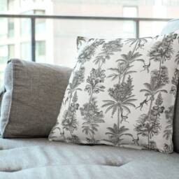 Chinoiserie Monkey Pillow Cover - Soft Faux Suede Fabric Tropical Exotic Design Pattern Blue Mint Botanical Decorative Cushion - thumbnail 3