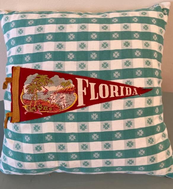 Vintage Aqua & Red Florida Beach Vacation Pennant Pillow - image 1