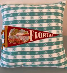 Vintage Aqua & Red Florida Beach Vacation Pennant Pillow - thumbnail 1