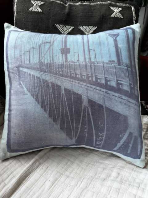 San Francisco Golden Gate Bridge Ephemera Photo Linen Decorative Pillow Cover Ooak - image 1