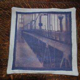 San Francisco Golden Gate Bridge Ephemera Photo Linen Decorative Pillow Cover Ooak - thumbnail 3