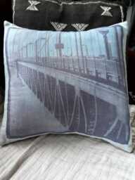 San Francisco Golden Gate Bridge Ephemera Photo Linen Decorative Pillow Cover Ooak - thumbnail 1
