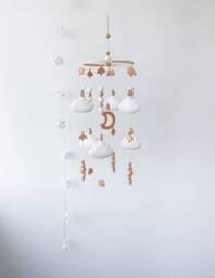 Moon, Clouds & Stars Baby Mobile For Crib, Pastel Colours Nursery Decor, Gender Neutral Felt Mobile, Baby Shower Gift - thumbnail 1