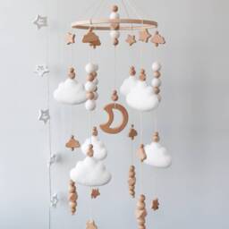 Moon, Clouds & Stars Baby Mobile For Crib, Pastel Colours Nursery Decor, Gender Neutral Felt Mobile, Baby Shower Gift - thumbnail 2