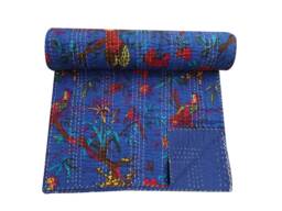 Handmade Kantha Quilt Bohemian Floral Queen Size Bedspread - thumbnail 1