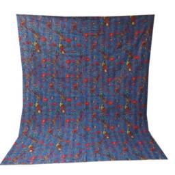 Handmade Kantha Quilt Bohemian Floral Queen Size Bedspread - thumbnail 2