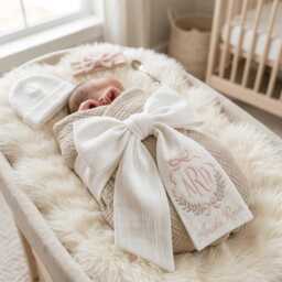 Custom Name Embroidered Newborn Bow Sash, Monogram Coquette Swaddle, Sash For Baby Picture, Preppy Shower Gift - thumbnail 3