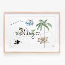 Illustration Customizable Baby First Name, Customizable Watercolor Painting, Children's Room Decoration, Birth Gift, Airplane - thumbnail 2