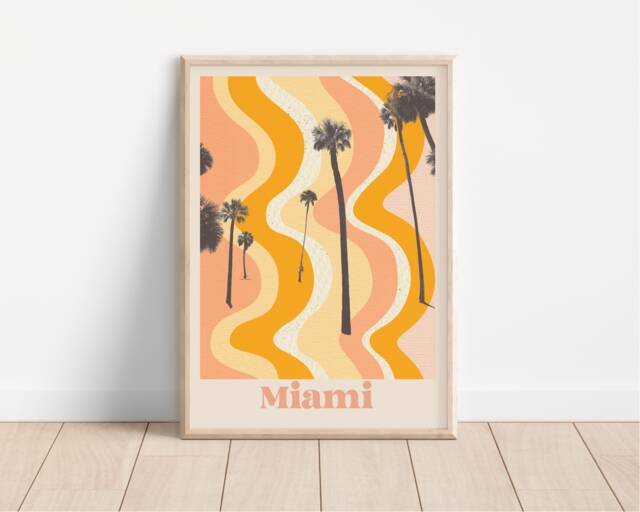 Miami Travel Print - Florida, Retro Summer, Boho Pastel, Abstract Travel, 70S, Beach, Colourful Home Decor, Bohemian, La Vibes Poster - image 1