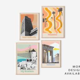 Miami Travel Print - Florida, Retro Summer, Boho Pastel, Abstract Travel, 70S, Beach, Colourful Home Decor, Bohemian, La Vibes Poster - thumbnail 3