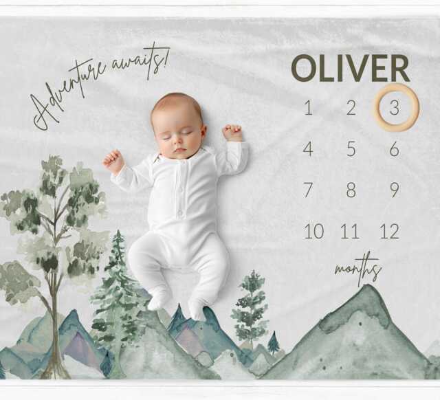 Milestone Blanket Gift Personalised Baby Month Photo Prop - image 1