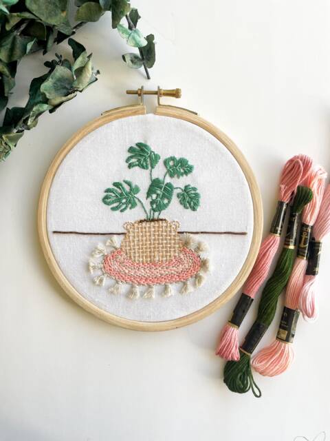 Monstera Embroidery Kit, Diy , Hand Tutorial, Gift For Mother, Plant Lady, Mom Gift, Plant - image 1