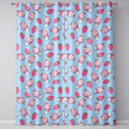 Cute Strawberry Milkshake Cupcake Dessert Seamless Pattern Readymade Eyelet Ring Top Thermal 100% Blackout Curtains - thumbnail 2
