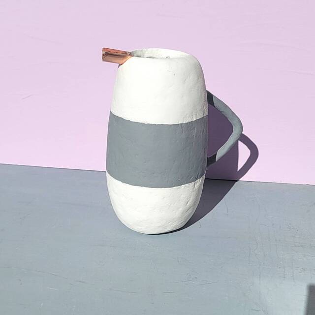Arrow Paper Mache Wet Vase Pitcher With Copper Plated Spout - image 1