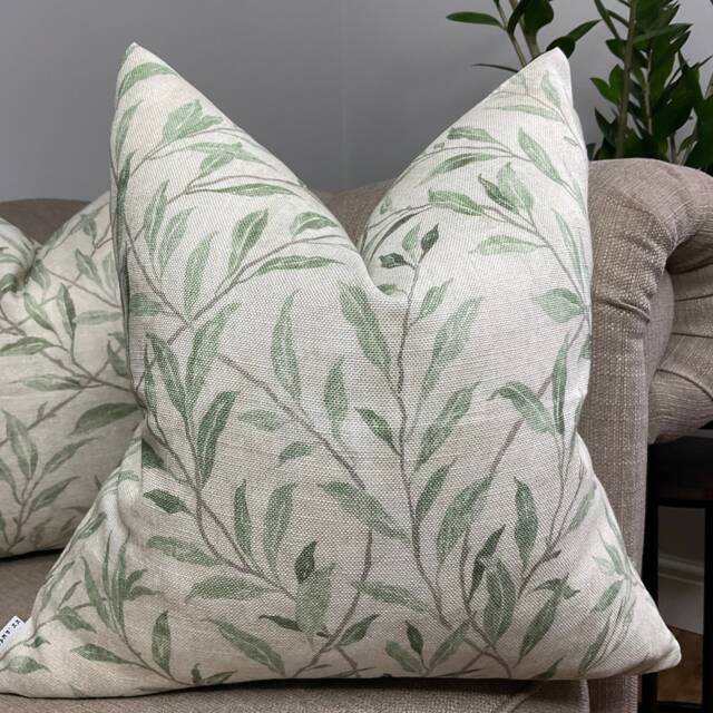 Leaf Trail Cushion Cover, Sanderson Osier Fabric, Decorative Pillow Case , Sofa Throw/Countryside Decor - Green- Double Sided - image 1