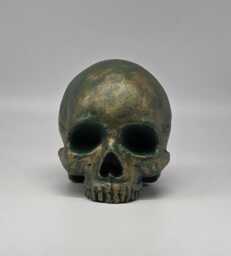 Solid Bronze Patina Mini Human Skull Ornament. Small Replica Plaster Of Paris Skull - thumbnail 1