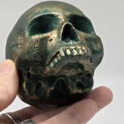 Solid Bronze Patina Mini Human Skull Ornament. Small Replica Plaster Of Paris Skull - thumbnail 4