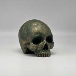 Solid Bronze Patina Mini Human Skull Ornament. Small Replica Plaster Of Paris Skull - thumbnail 3