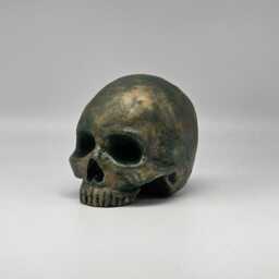 Solid Bronze Patina Mini Human Skull Ornament. Small Replica Plaster Of Paris Skull - thumbnail 2