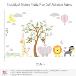 Jungle Animal Nursery Wall Stickers, Safari Tree Mural, Pastel Decor - thumbnail 2