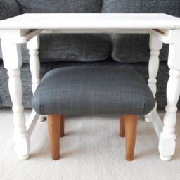 Charcoal Linen Foot Stool Small Upholstered Ottoman With Wooden Legs, S - thumbnail 3