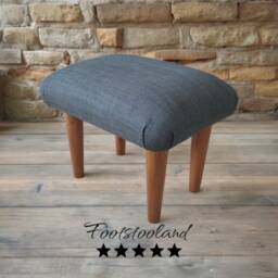 Charcoal Linen Foot Stool Small Upholstered Ottoman With Wooden Legs, S