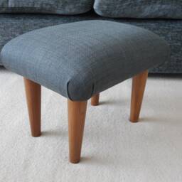 Charcoal Linen Foot Stool Small Upholstered Ottoman With Wooden Legs, S - thumbnail 2
