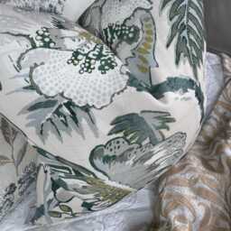 Handmade Floral Green Pillow Cover, Double Sided Cushion Cover With Green Flowers John Lewis Fabric Joanna - thumbnail 3